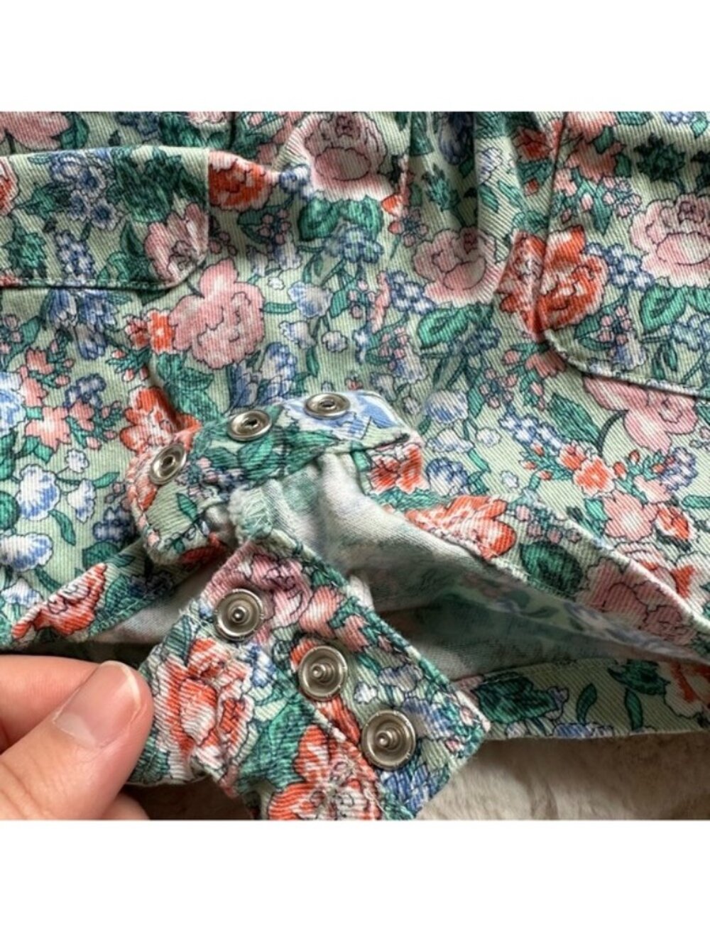 Old Navy | Green and Pink Floral Ruffle Overalls | Size 0-3 Months - Picture 6 of 11